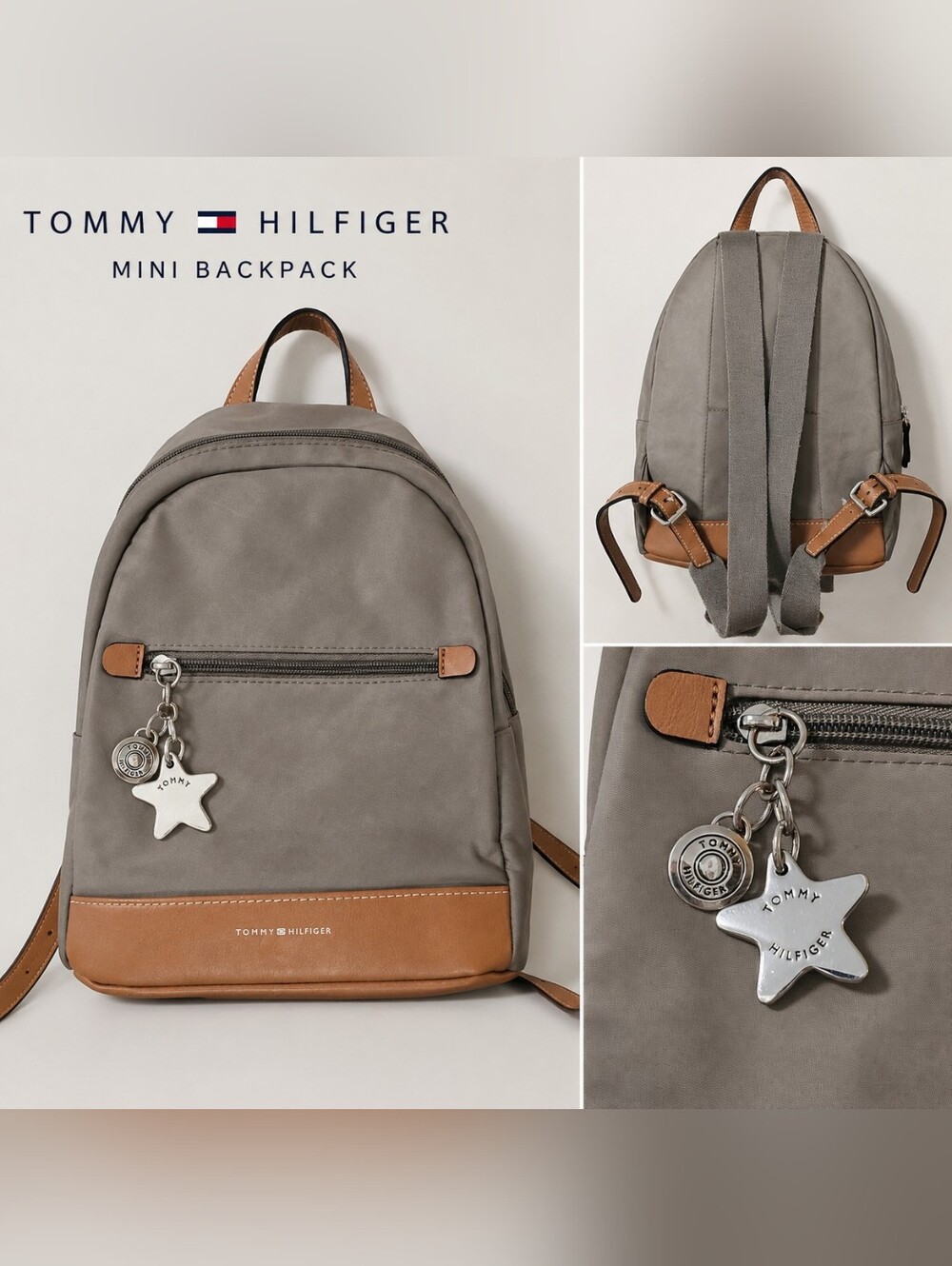 Tommy Hilfiger Gray Nylon Mini Backpack Star Charm